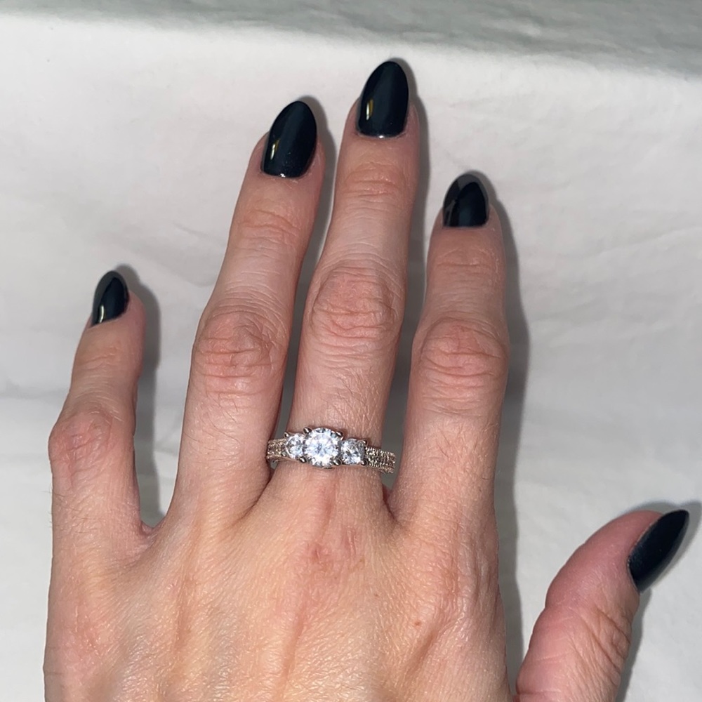 Cubic Zirconium Engagement Ring. 3 stone ring. Size 6.